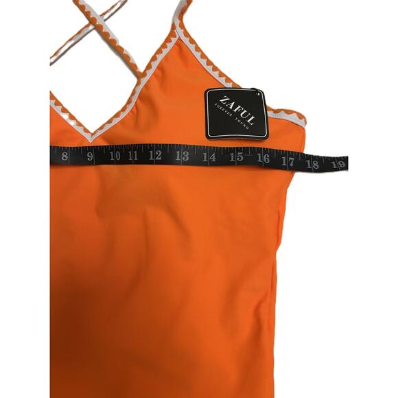 NWT Zaful Tangerine and White Scalloped Trim 1-Piece Swimwear Large (8-10) - Picture 7 of 11